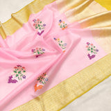 Baby Pink Color Pure Kora Silk Handwoven Banarasi Saree