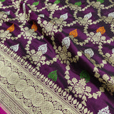 Wine Colour Katan Silk Handwoven Banarasi Jungla Saree