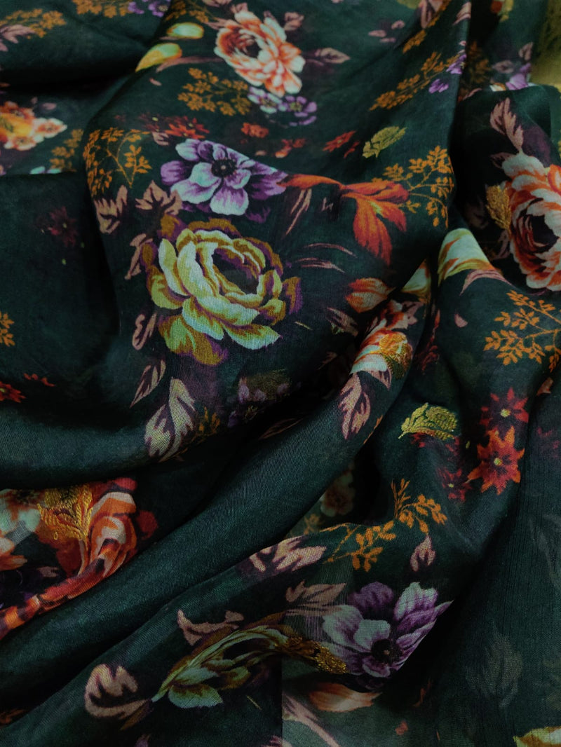 Dark Green Kora Silk Handwoven Banarasi Saree