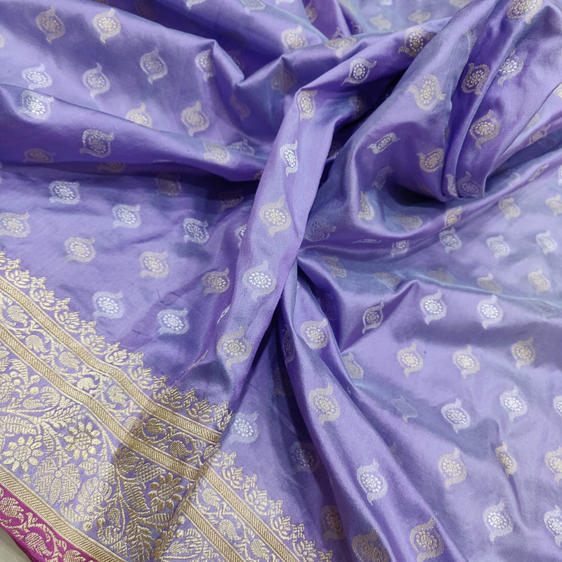 Lavender Color Pure Katan Silk Handwoven Banarasi Saree