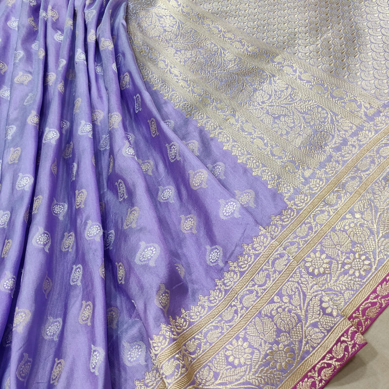 Lavender Color Pure Katan Silk Handwoven Banarasi Saree