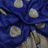 Blue Color Pure tussar Silk Handwoven Banarasi Saree