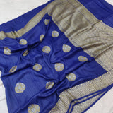 Blue Color Pure tussar Silk Handwoven Banarasi Saree