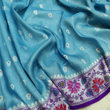 Sky Blue Color Pure tussar Silk Handwoven Banarasi Saree