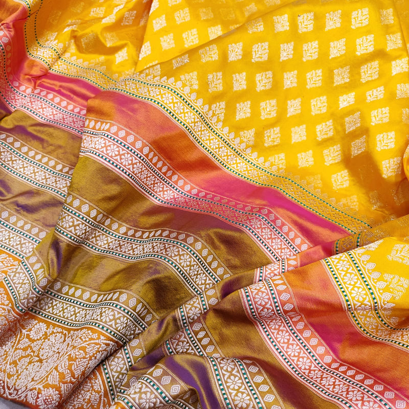 Yellow Colour Pure Katan Silk Handwoven Banarasi Saree