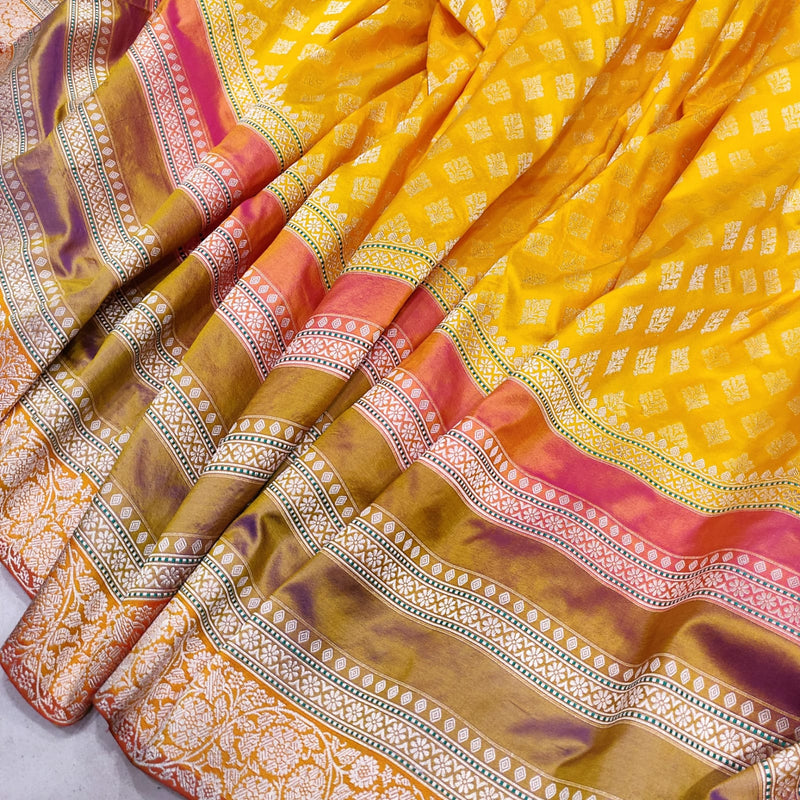 Yellow Colour Pure Katan Silk Handwoven Banarasi Saree