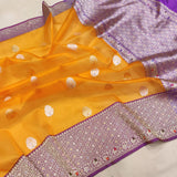 Orange Color Pure Kora Silk Handwoven Banarasi Saree