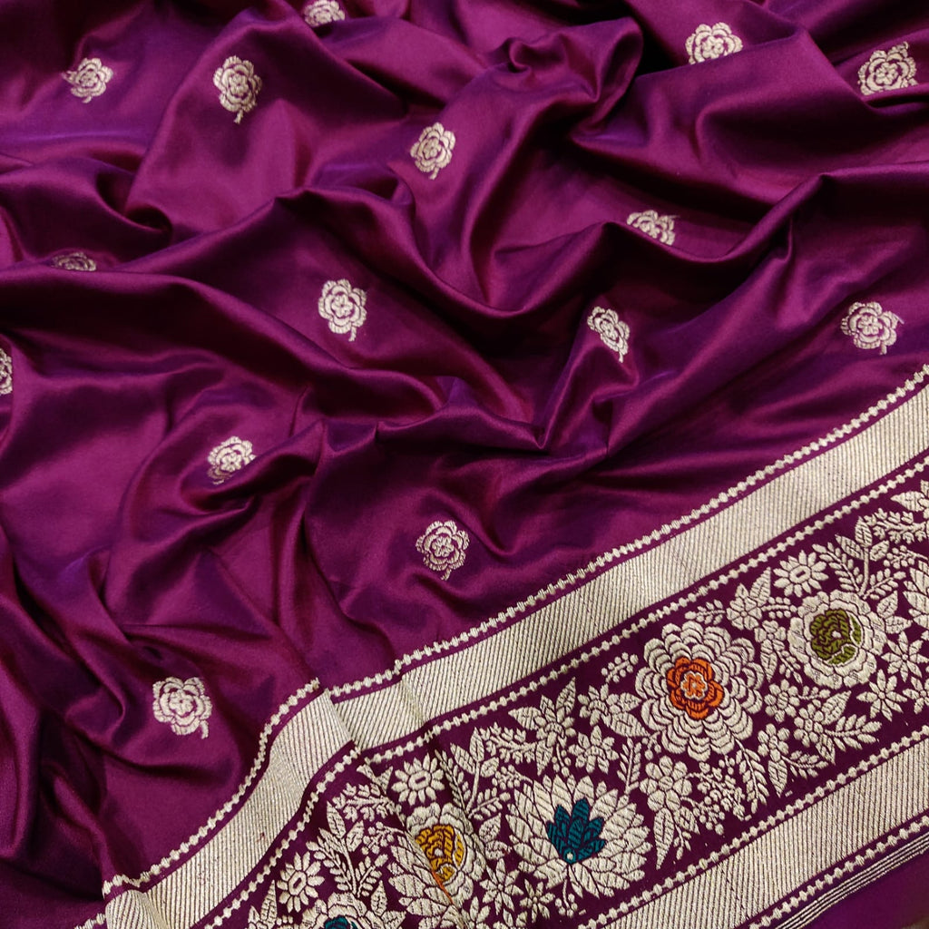 Wine Colour Katan Silk Handwoven Banarasi Saree