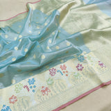 Sky Blue Color Pure Tissue Silk Handwoven Banarasi Saree