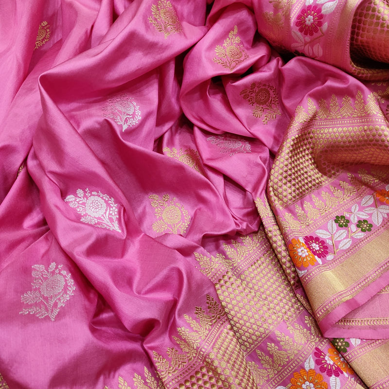 Pink Color Pure Katan Silk Handwoven Banarasi Saree