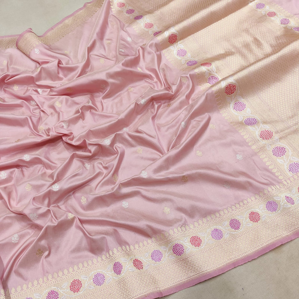 Pastel Colour Pure Katan Silk Handwoven Banarasi Saree