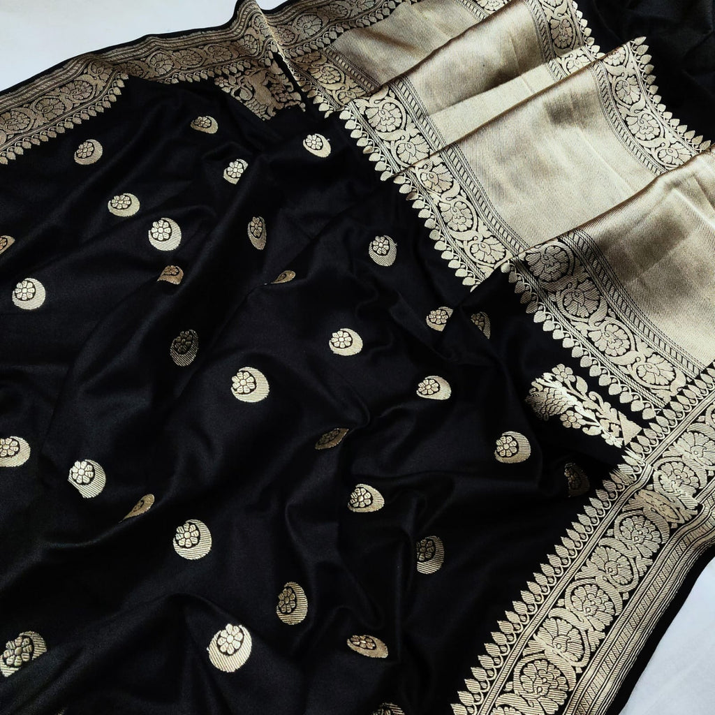 Black Color Katan Silk Handwoven Banarasi Saree