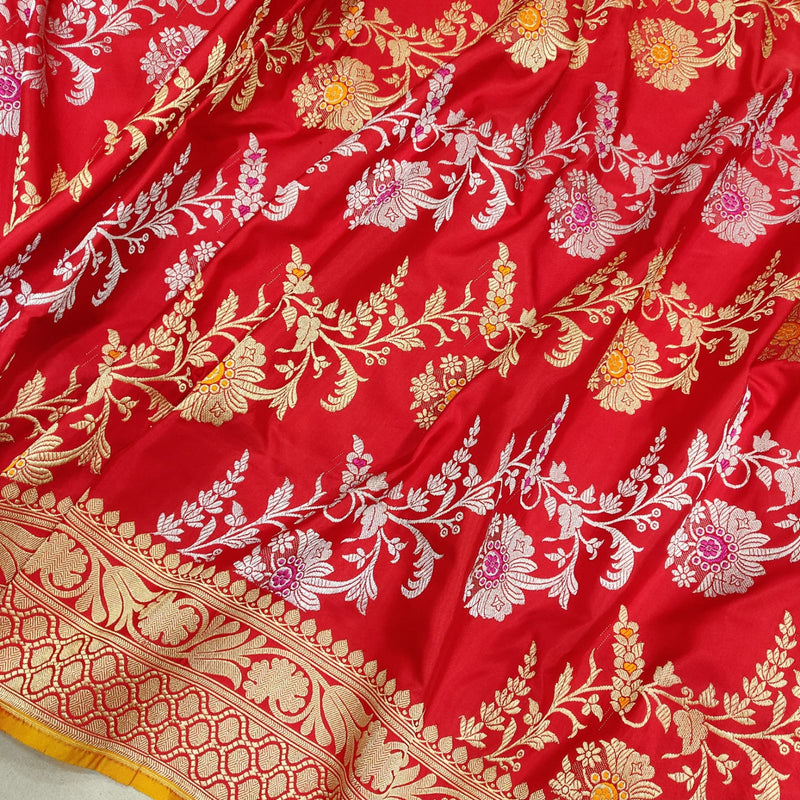 Red Color Pure Katan Silk Handwoven Banarasi Saree