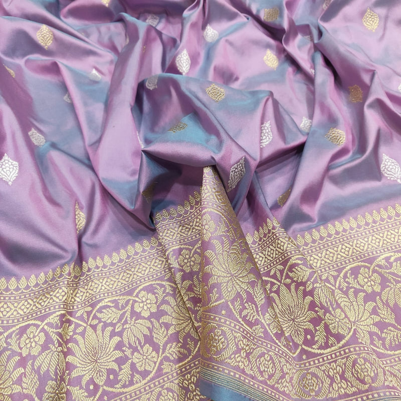 Dual Shade Pure Katan Silk Handwoven Banarasi Saree