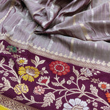 Gray Color Pure Katan Silk Handwoven Banarasi Saree