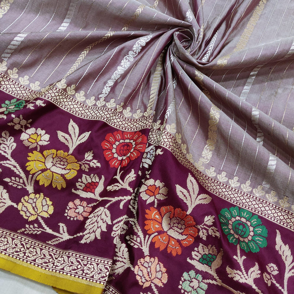 Gray Color Pure Katan Silk Handwoven Banarasi Saree