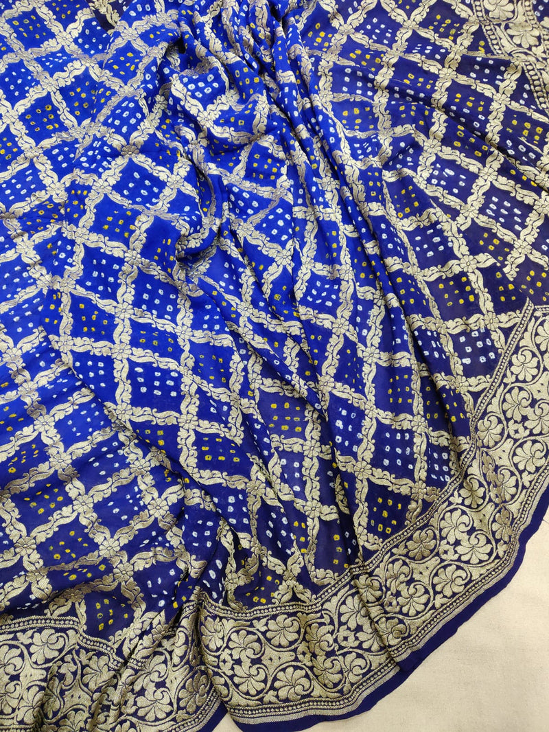 Blue Color Banarasi Handwoven Bandhani Saree