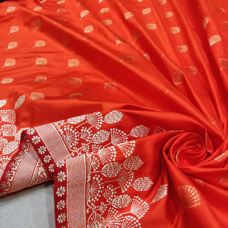 Orange Color Pure Katan Silk Handwoven Banarasi Saree