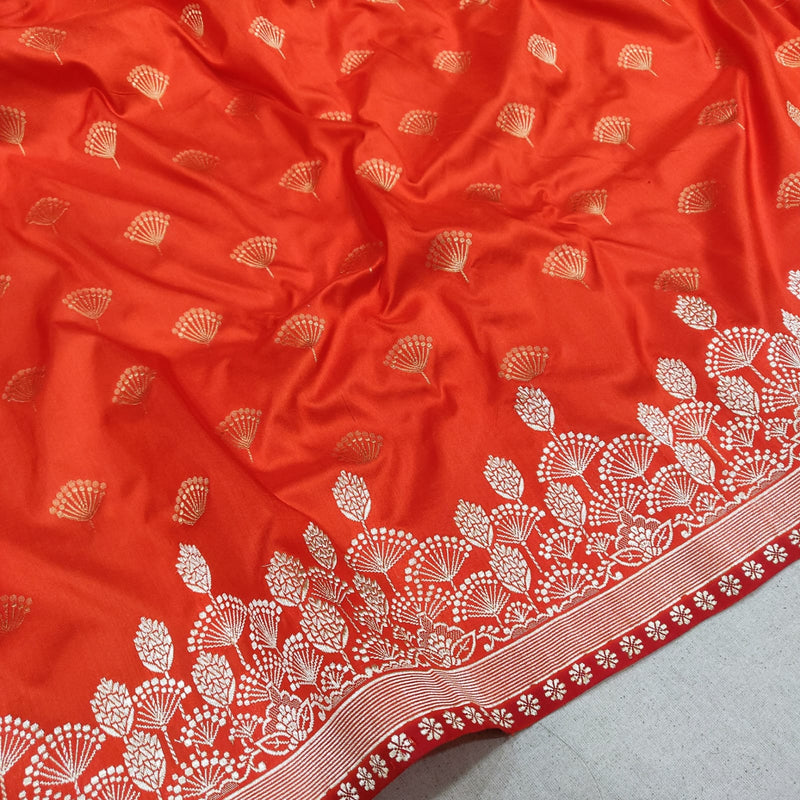 Orange Color Pure Katan Silk Handwoven Banarasi Saree