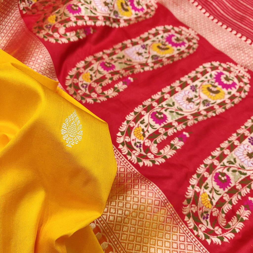 Yellow Color Katan Silk Handwoven Banarasi Saree – Banarasi Shagun