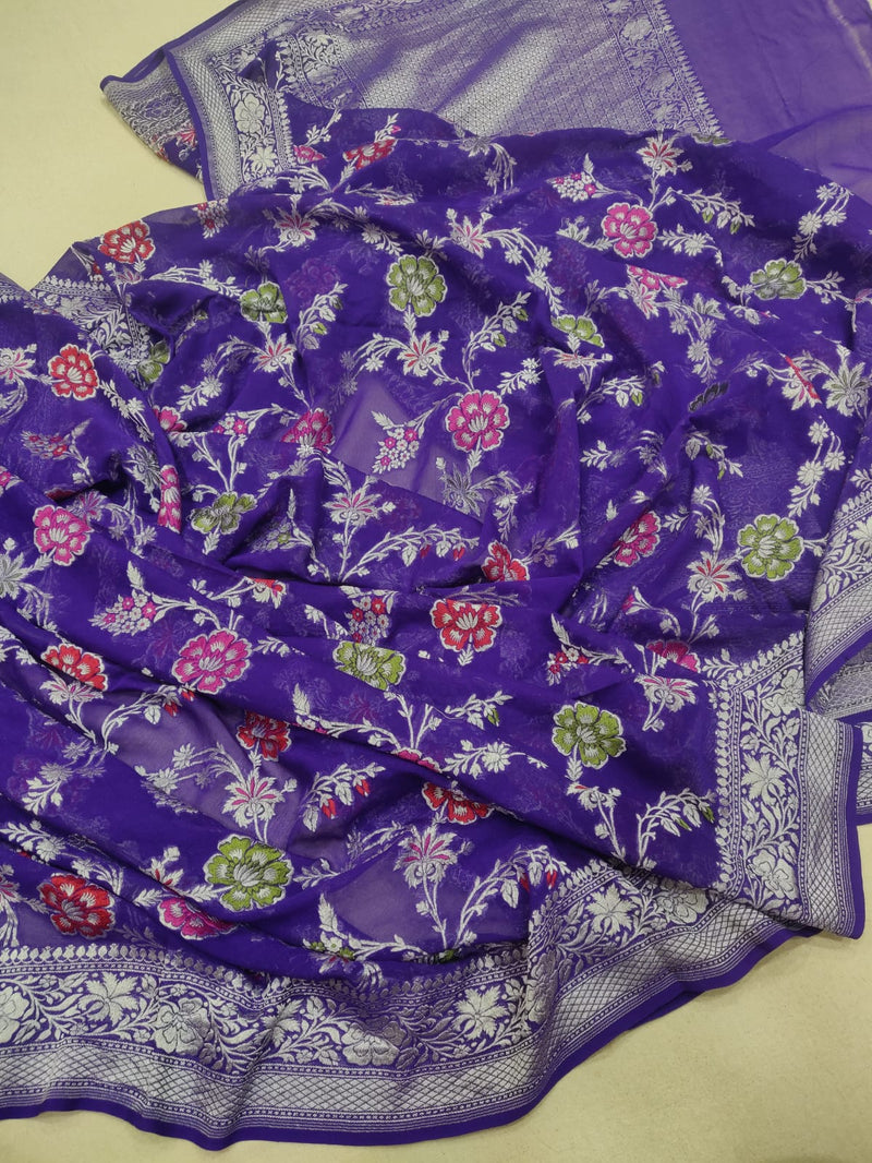 Purple Colour Chiffon Georgette Handwoven Banarasi Saree