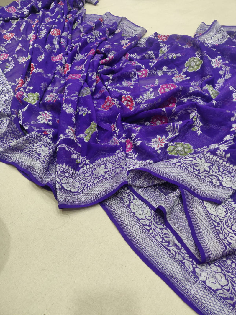 Purple Colour Chiffon Georgette Handwoven Banarasi Saree