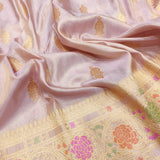 Pastel Color Pure Katan Silk By Tissue Handwoven Banarasi Saree