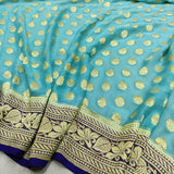 Sky Blue Colour Chiffon Georgette Handwoven Banarasi Saree