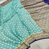 Sky Blue Colour Chiffon Georgette Handwoven Banarasi Saree