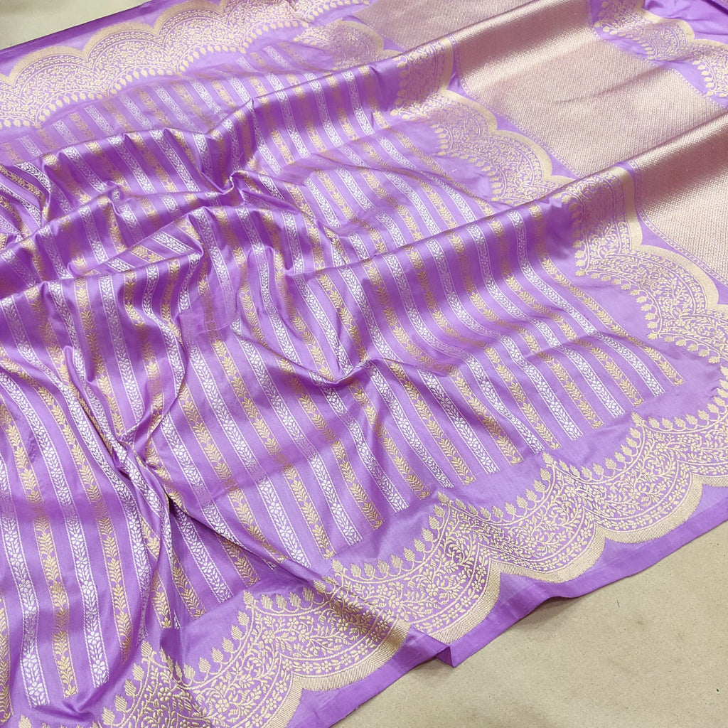 Lavender Color Pure Katan Silk Handwoven Banarasi Saree