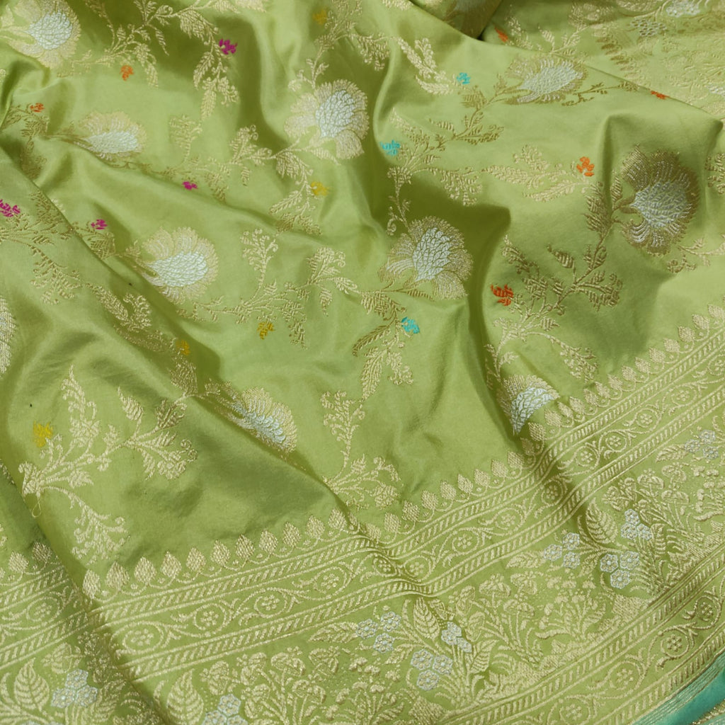 Pastel Green Color Pure Katan Silk Handwoven Banarasi Saree