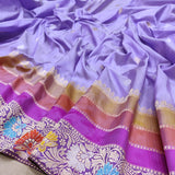 Lavender Color Pure Katan Silk Handwoven Banarasi Saree