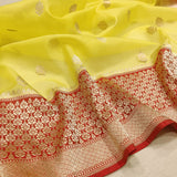 Yellow Color Pure Kora Silk Handwoven Banarasi Saree
