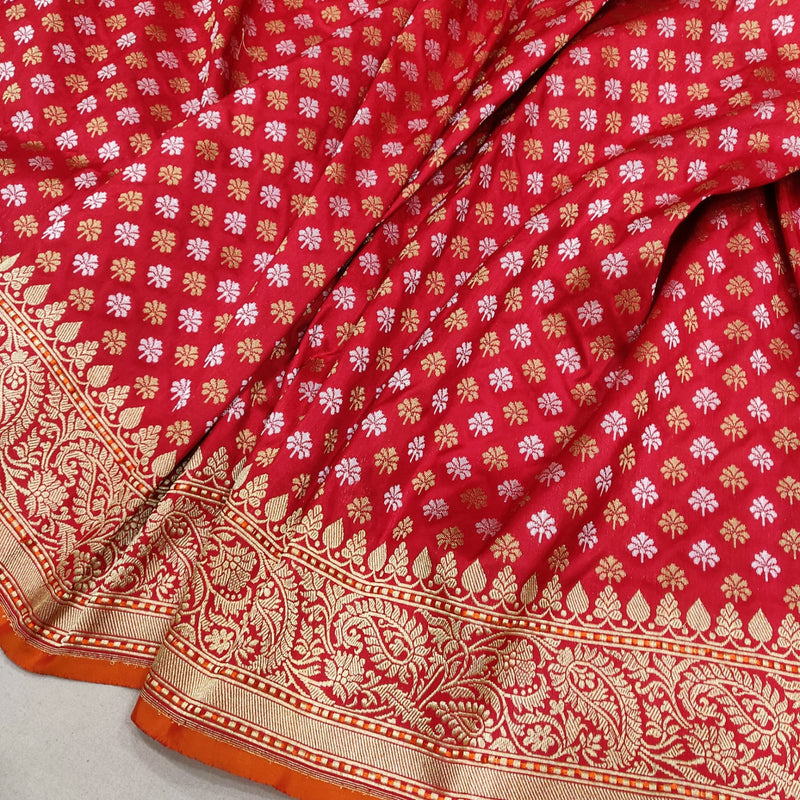 Buy HOUSE OF BEGUM Red Banarasi Katan Silk Saree with Unstitched Blouse  online