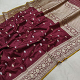 Brown Colour Pure Katan Silk Handwoven Banarasi Saree