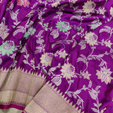 Magenta Color Pure Katan Silk Handwoven Banarasi Jungla Saree