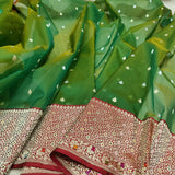 Green Color Pure Kora Silk Handwoven Banarasi Saree