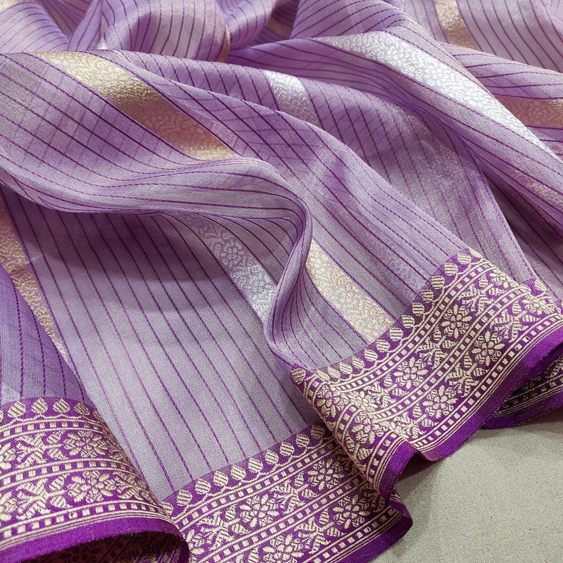 Lavender Color Pure Tissue Silk Handwoven Banarasi Saree