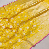 Yellow Color Pure Katan Silk Handwoven Banarasi Jungla Saree
