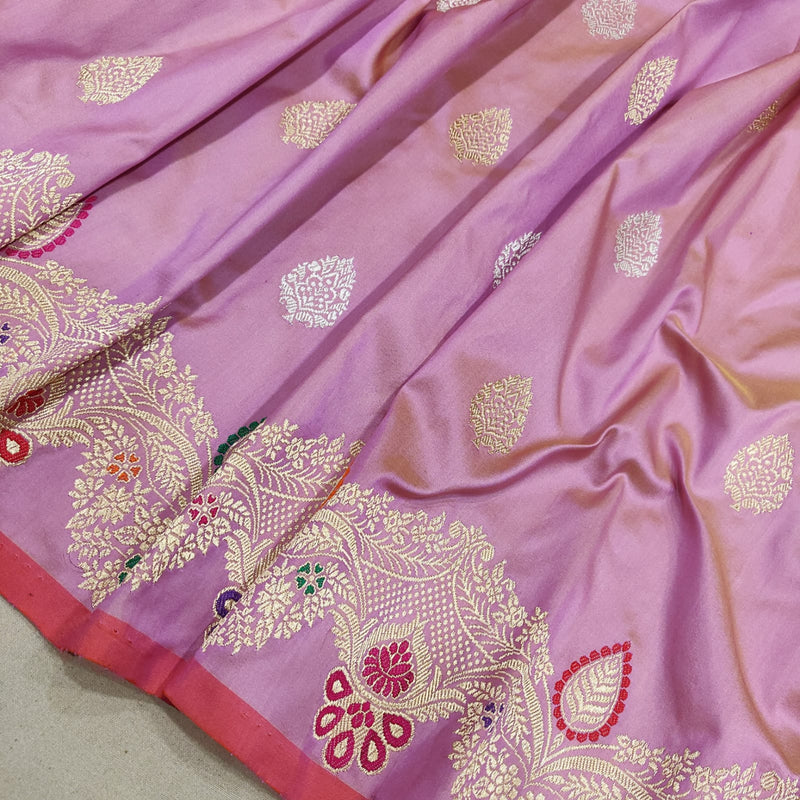 Dual Shade Pure Katan Silk Handwoven Banarasi Saree