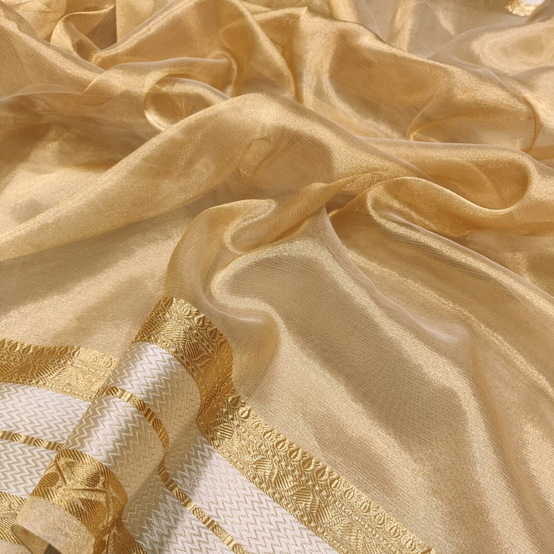 Shaahi Golden Tissue silk Hand-embroidered Saree A