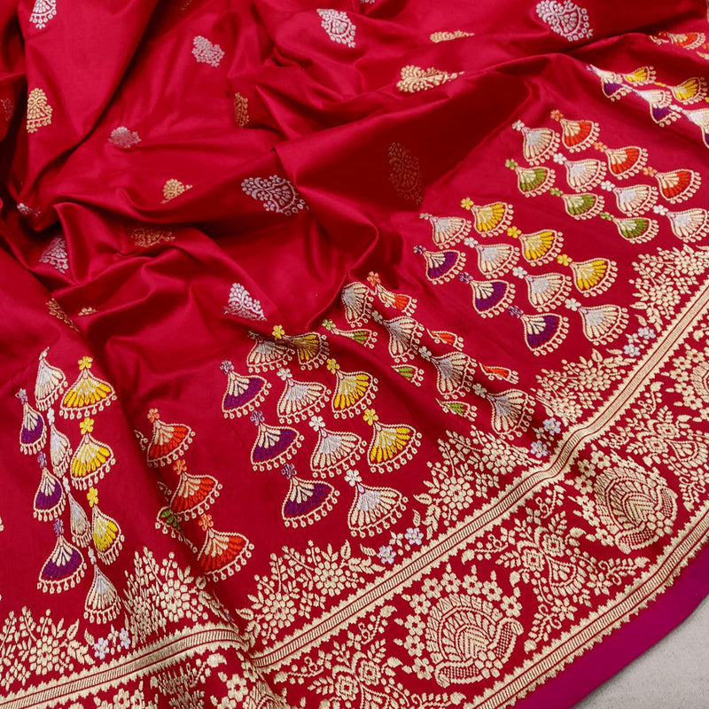 Red Colour Pure Katan Silk Handwoven Banarasi Saree