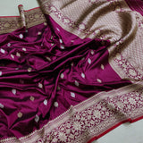 Wine Colour Pure Katan Silk Handwoven Banarasi Saree