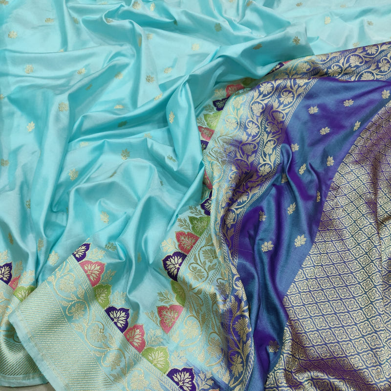 Sky Blue Color Pure Katan Silk Handwoven Banarasi Saree