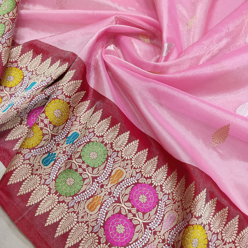Pink Colour Pure Tissue Silk Handwoven Banarasi Saree