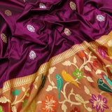 Wine Color Pure Katan Silk Handwoven Banarasi Saree
