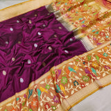 Wine Color Pure Katan Silk Handwoven Banarasi Saree