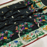 Black Color Pure Katan Silk Handwoven Banarasi Saree