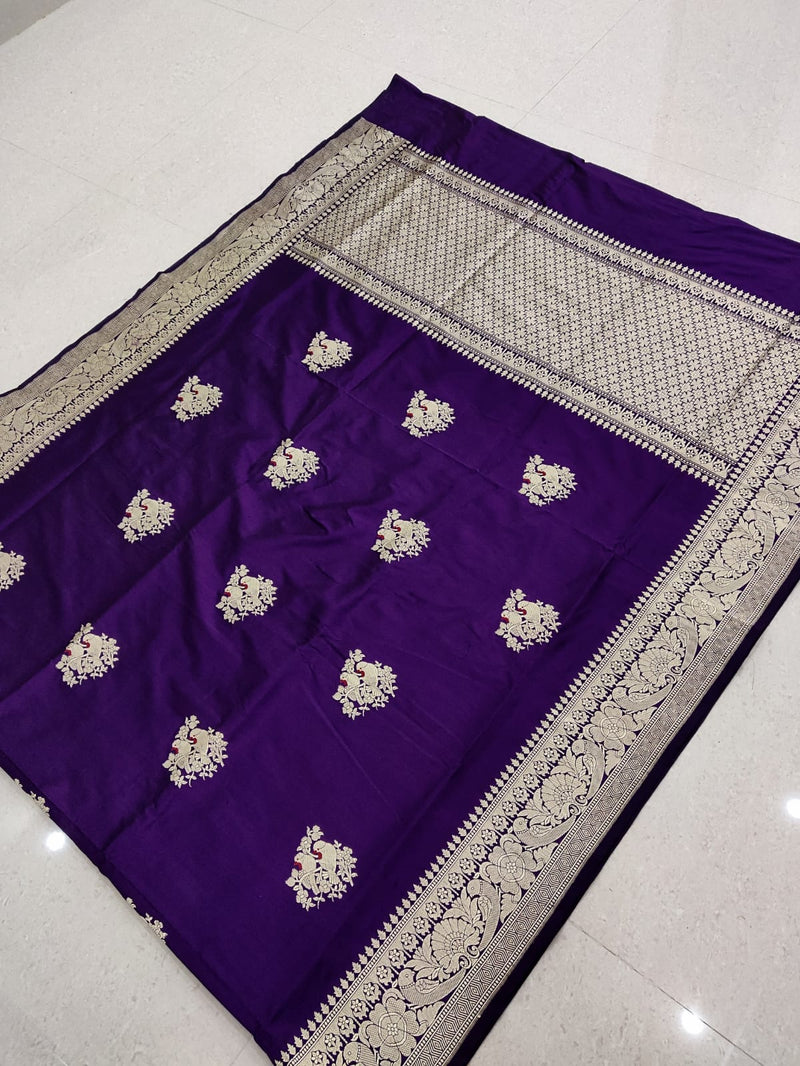 Purple Colour Pure Katan Silk Handwoven Banarasi Saree