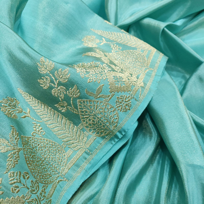 Sky Blue Color Katan Silk By Tissue Handwoven Banarasi Saree